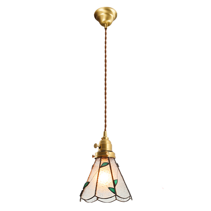 Stained Glass Shade Tiffany Hanging Light Brass Bedroom Mini Pendant Lamp with 63" Hanging Wire White Clearhalo 'Ceiling Lights' 'Pendant Lights' 'Pendants' Lighting' 2612258