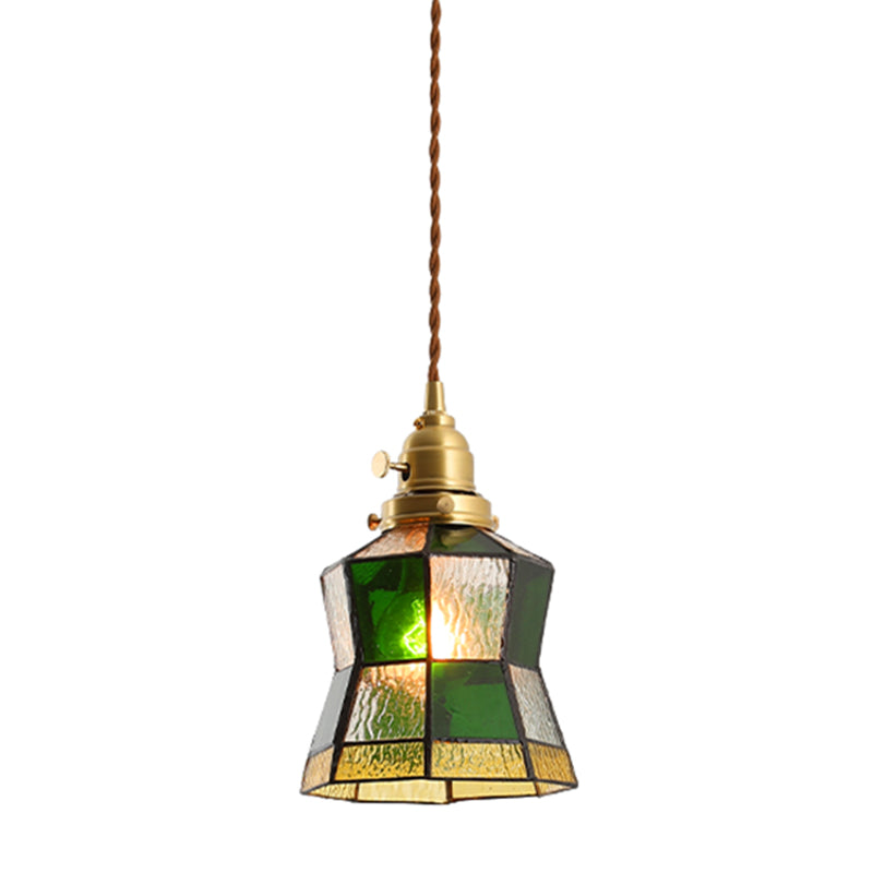 Stained Glass Shade Tiffany Hanging Light Brass Bedroom Mini Pendant Lamp with 63" Hanging Wire Clearhalo 'Ceiling Lights' 'Pendant Lights' 'Pendants' Lighting' 2612259