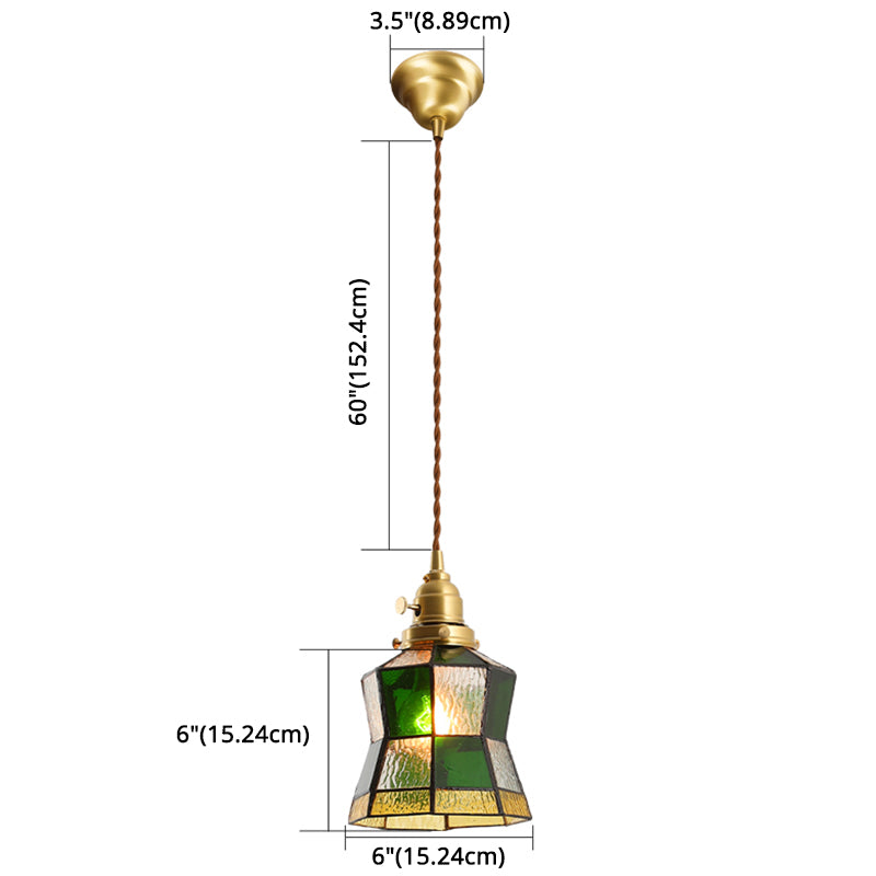 Stained Glass Shade Tiffany Hanging Light Brass Bedroom Mini Pendant Lamp with 63" Hanging Wire Clearhalo 'Ceiling Lights' 'Pendant Lights' 'Pendants' Lighting' 2612261