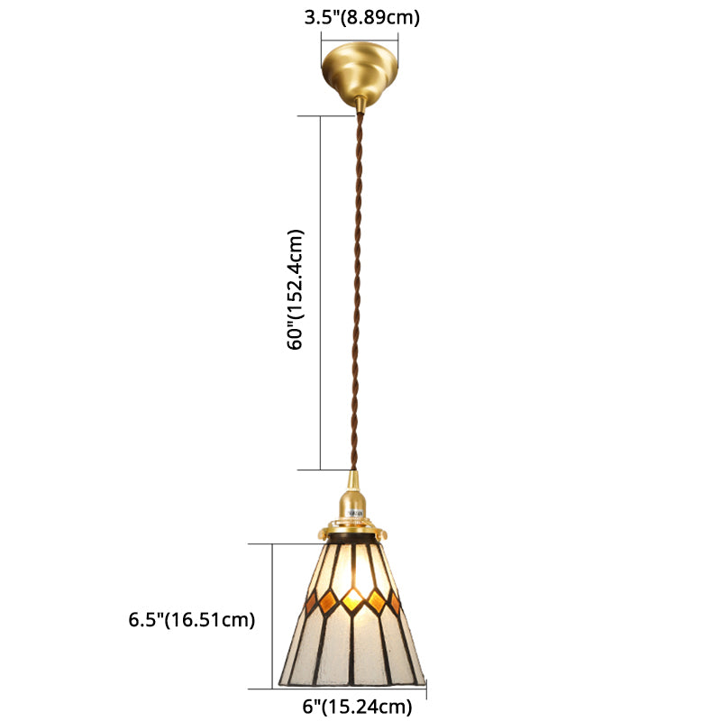 Stained Glass Shade Tiffany Hanging Light Brass Bedroom Mini Pendant Lamp with 63" Hanging Wire Clearhalo 'Ceiling Lights' 'Pendant Lights' 'Pendants' Lighting' 2612262