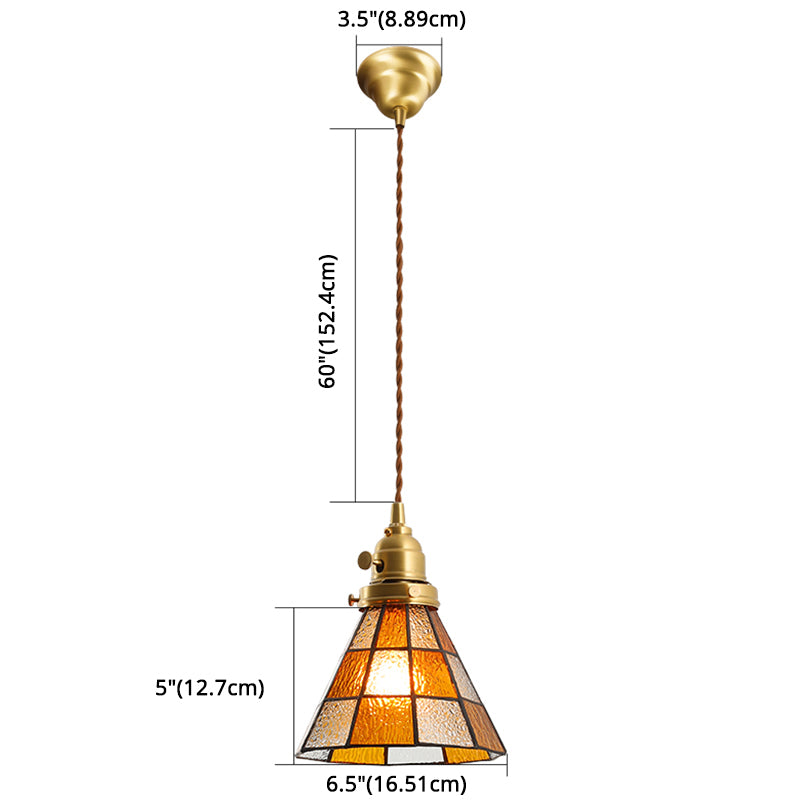 Stained Glass Shade Tiffany Hanging Light Brass Bedroom Mini Pendant Lamp with 63" Hanging Wire Clearhalo 'Ceiling Lights' 'Pendant Lights' 'Pendants' Lighting' 2612263