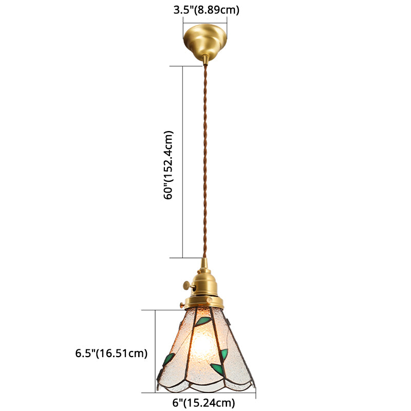 Stained Glass Shade Tiffany Hanging Light Brass Bedroom Mini Pendant Lamp with 63" Hanging Wire Clearhalo 'Ceiling Lights' 'Pendant Lights' 'Pendants' Lighting' 2612264