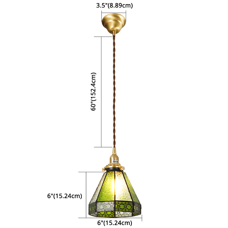 Stained Glass Shade Tiffany Hanging Light Brass Bedroom Mini Pendant Lamp with 63" Hanging Wire Clearhalo 'Ceiling Lights' 'Pendant Lights' 'Pendants' Lighting' 2612265