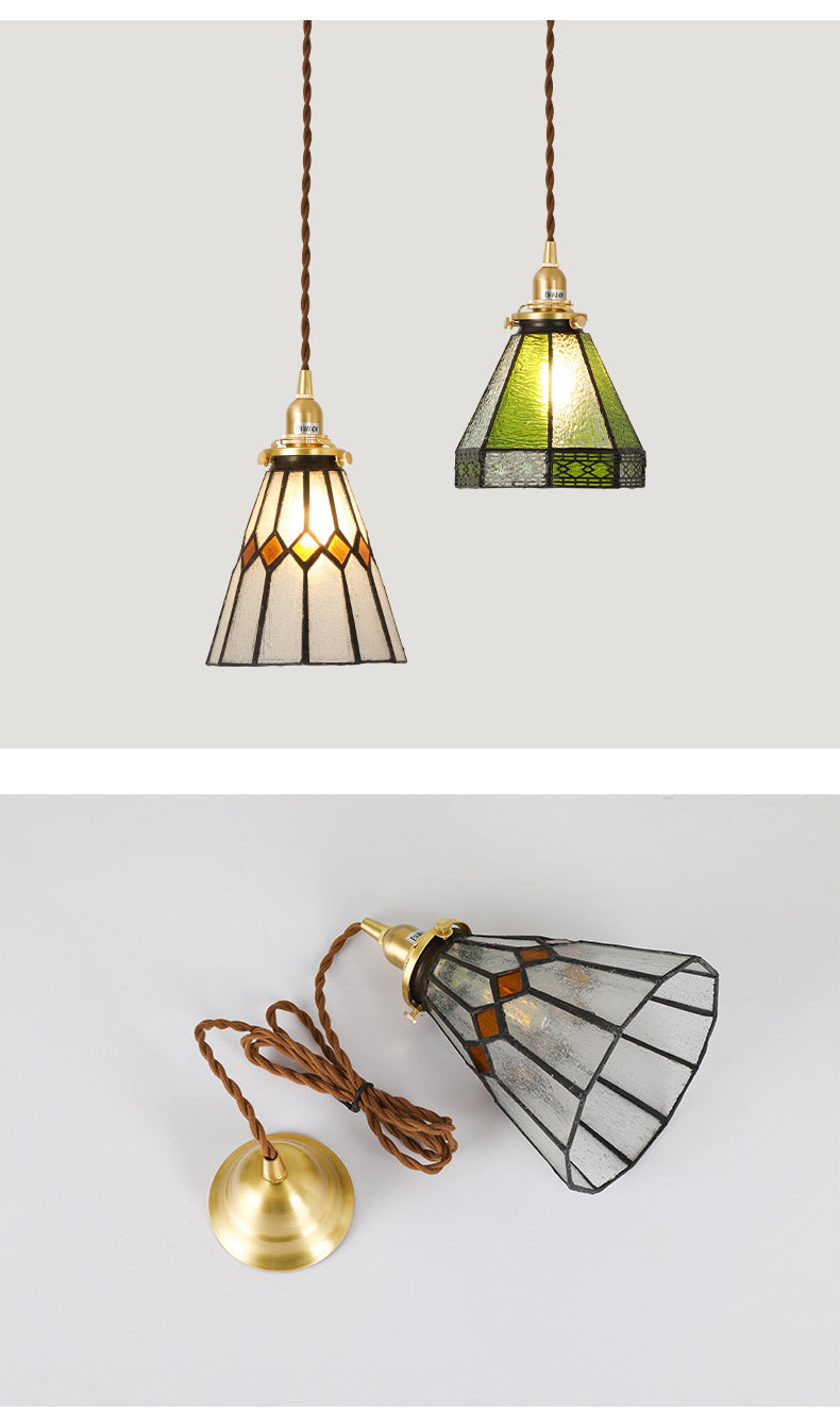 Stained Glass Shade Tiffany Hanging Light Brass Bedroom Mini Pendant Lamp with 63" Hanging Wire Clearhalo 'Ceiling Lights' 'Pendant Lights' 'Pendants' Lighting' 2612266