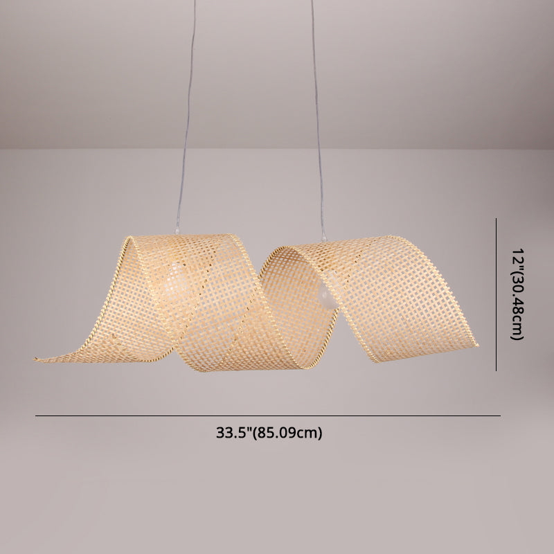 33.5" Width Twist Suspension Pendant Asian Style Bamboo 2-Light Flaxen Hanging Light Clearhalo 'Ceiling Lights' 'Pendant Lights' 'Pendants' Lighting' 2612273