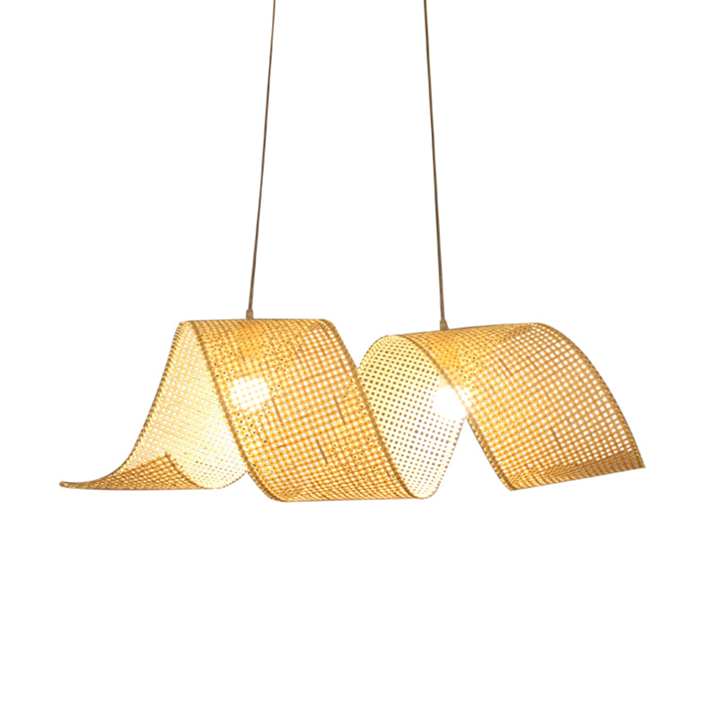 33.5" Width Twist Suspension Pendant Asian Style Bamboo 2-Light Flaxen Hanging Light Clearhalo 'Ceiling Lights' 'Pendant Lights' 'Pendants' Lighting' 2612274