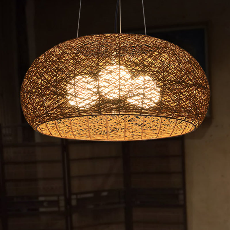 3-lights Rattan Pendant Lights Restaurant Hand Weaving Suspended Lamp in Beige with 47" Hanging Cord Clearhalo 'Ceiling Lights' 'Pendant Lights' 'Pendants' Lighting' 2612275