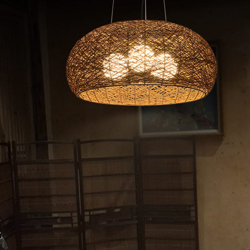 3-lights Rattan Pendant Lights Restaurant Hand Weaving Suspended Lamp in Beige with 47" Hanging Cord Clearhalo 'Ceiling Lights' 'Pendant Lights' 'Pendants' Lighting' 2612277