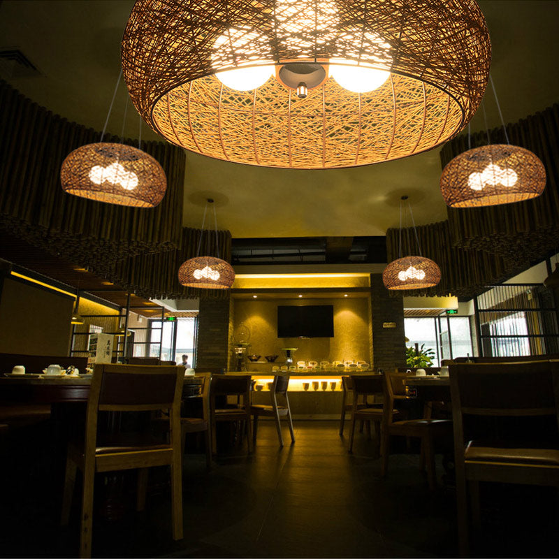 3-lights Rattan Pendant Lights Restaurant Hand Weaving Suspended Lamp in Beige with 47" Hanging Cord Clearhalo 'Ceiling Lights' 'Pendant Lights' 'Pendants' Lighting' 2612278