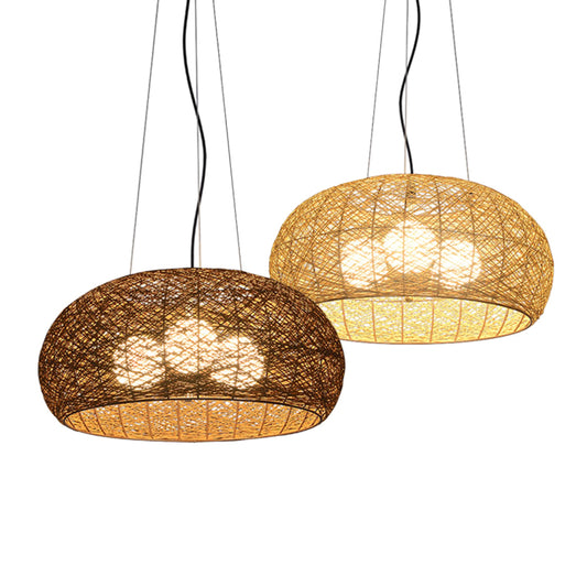 3-lights Rattan Pendant Lights Restaurant Hand Weaving Suspended Lamp in Beige with 47" Hanging Cord Clearhalo 'Ceiling Lights' 'Pendant Lights' 'Pendants' Lighting' 2612279