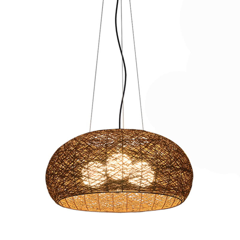 3-lights Rattan Pendant Lights Restaurant Hand Weaving Suspended Lamp in Beige with 47" Hanging Cord Dark Brown Clearhalo 'Ceiling Lights' 'Pendant Lights' 'Pendants' Lighting' 2612280