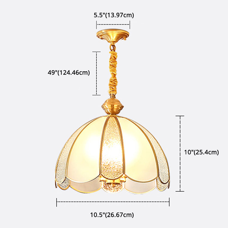 Elegant Dome Flower Shade Pendant Light Hammered Frosted Glass 1 Light Brass Hanging Light for Living Room Clearhalo 'Ceiling Lights' 'Pendant Lights' 'Pendants' Lighting' 2612290