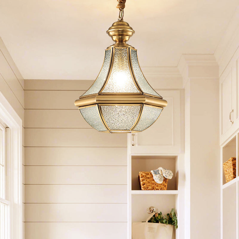 Colonial Style Brass Hanging Light Glass Jar Shade Single Bulb Decorative Pendant Lighting Fixture for Bedroom Clearhalo 'Ceiling Lights' 'Pendant Lights' 'Pendants' Lighting' 2612295