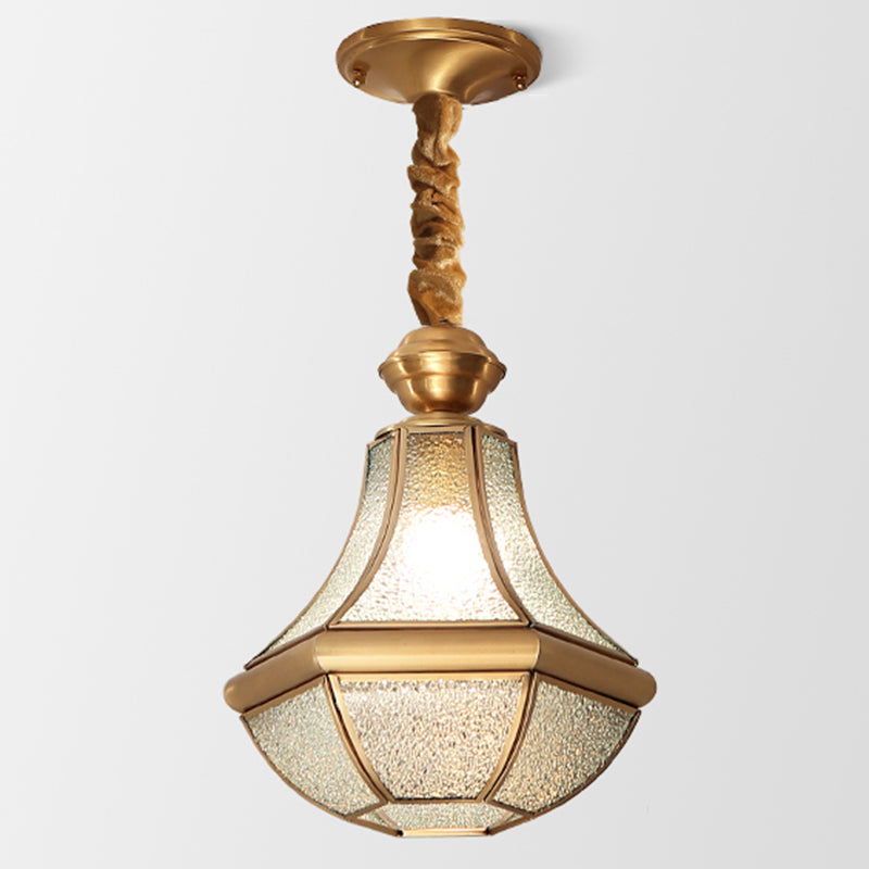 Colonial Style Brass Hanging Light Glass Jar Shade Single Bulb Decorative Pendant Lighting Fixture for Bedroom Gold Frosted Glass Clearhalo 'Ceiling Lights' 'Pendant Lights' 'Pendants' Lighting' 2612296