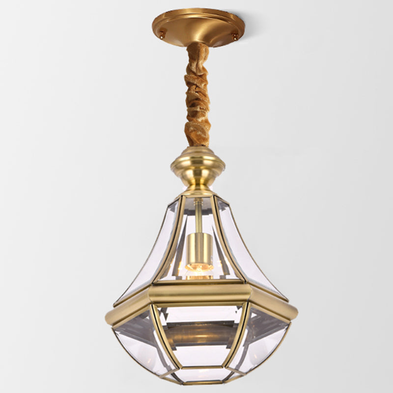 Colonial Style Brass Hanging Light Glass Jar Shade Single Bulb Decorative Pendant Lighting Fixture for Bedroom Gold Clear Glass Clearhalo 'Ceiling Lights' 'Pendant Lights' 'Pendants' Lighting' 2612297