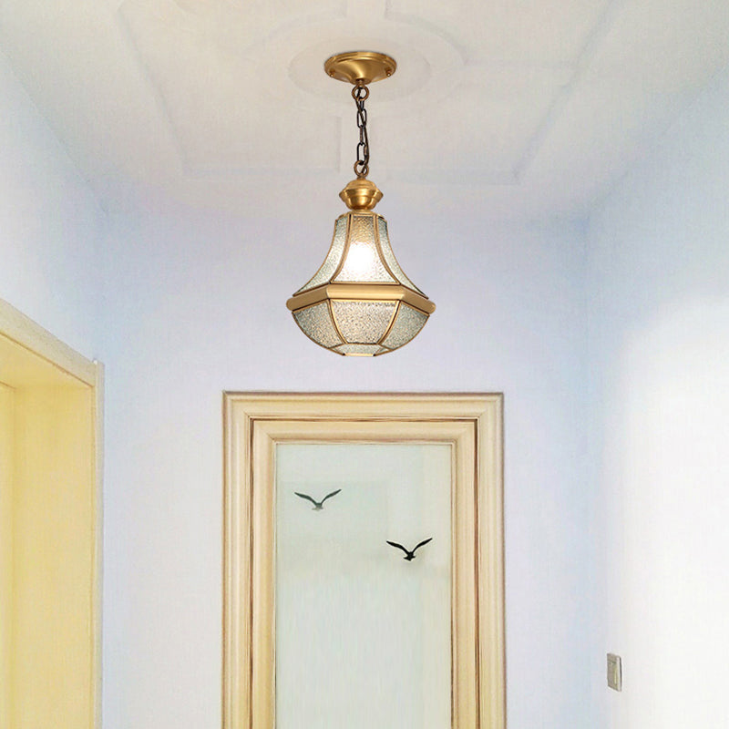 Colonial Style Brass Hanging Light Glass Jar Shade Single Bulb Decorative Pendant Lighting Fixture for Bedroom Clearhalo 'Ceiling Lights' 'Pendant Lights' 'Pendants' Lighting' 2612300