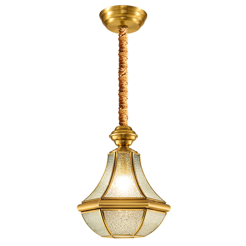 Colonial Style Brass Hanging Light Glass Jar Shade Single Bulb Decorative Pendant Lighting Fixture for Bedroom Clearhalo 'Ceiling Lights' 'Pendant Lights' 'Pendants' Lighting' 2612301