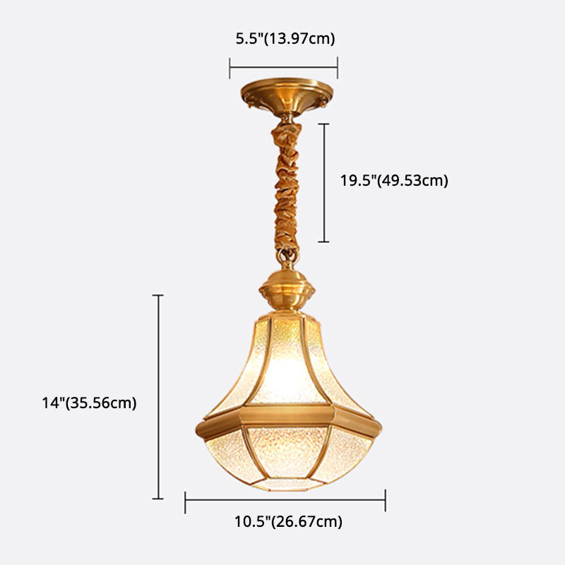 Colonial Style Brass Hanging Light Glass Jar Shade Single Bulb Decorative Pendant Lighting Fixture for Bedroom Clearhalo 'Ceiling Lights' 'Pendant Lights' 'Pendants' Lighting' 2612302