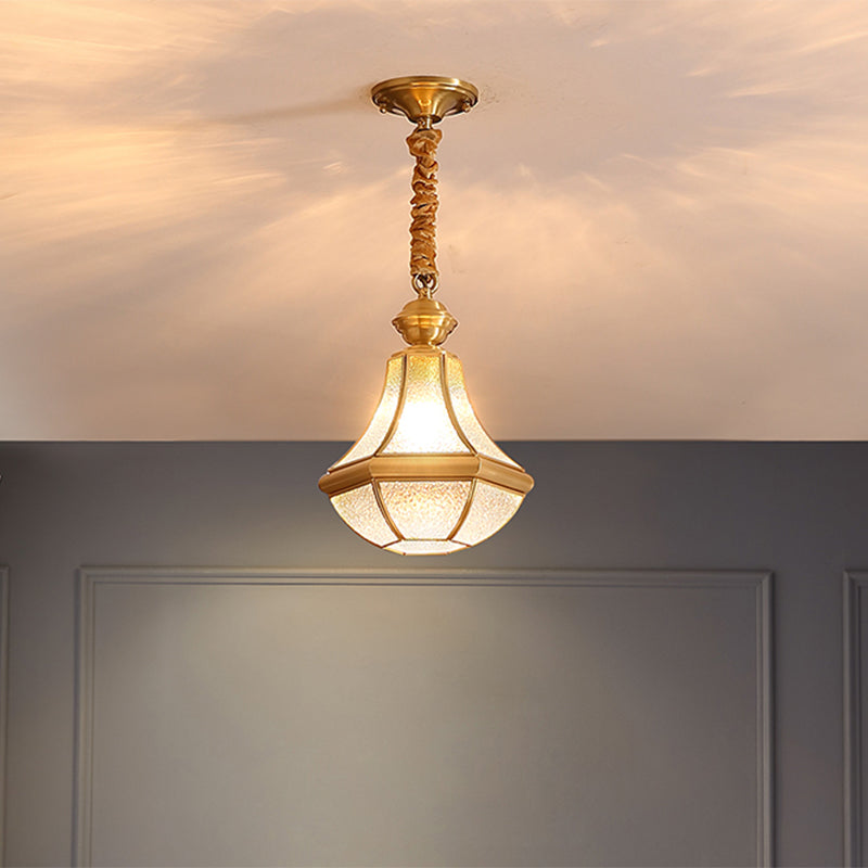 Colonial Style Brass Hanging Light Glass Jar Shade Single Bulb Decorative Pendant Lighting Fixture for Bedroom Clearhalo 'Ceiling Lights' 'Pendant Lights' 'Pendants' Lighting' 2612303