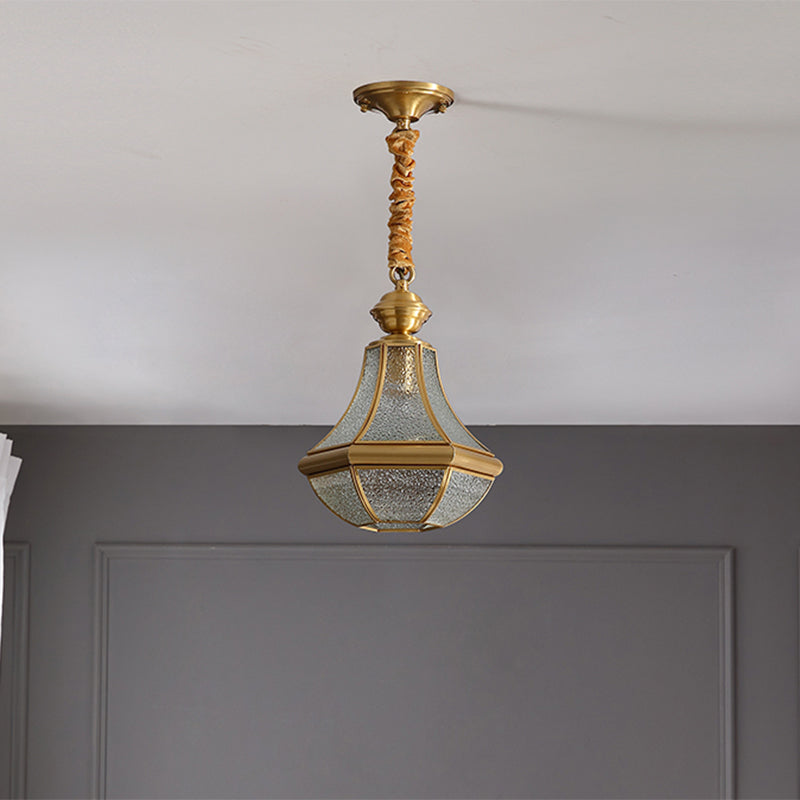 Colonial Style Brass Hanging Light Glass Jar Shade Single Bulb Decorative Pendant Lighting Fixture for Bedroom Clearhalo 'Ceiling Lights' 'Pendant Lights' 'Pendants' Lighting' 2612304