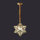 Vintage Brass Hanging Light Star Shade 1 Light Glass Pendant Lamp with Adjustable Chain for Hallway Gold Clearhalo 'Ceiling Lights' 'Pendant Lights' 'Pendants' Lighting' 2612308