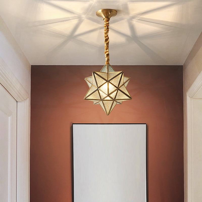 Vintage Brass Hanging Light Star Shade 1 Light Glass Pendant Lamp with Adjustable Chain for Hallway Clearhalo 'Ceiling Lights' 'Pendant Lights' 'Pendants' Lighting' 2612309