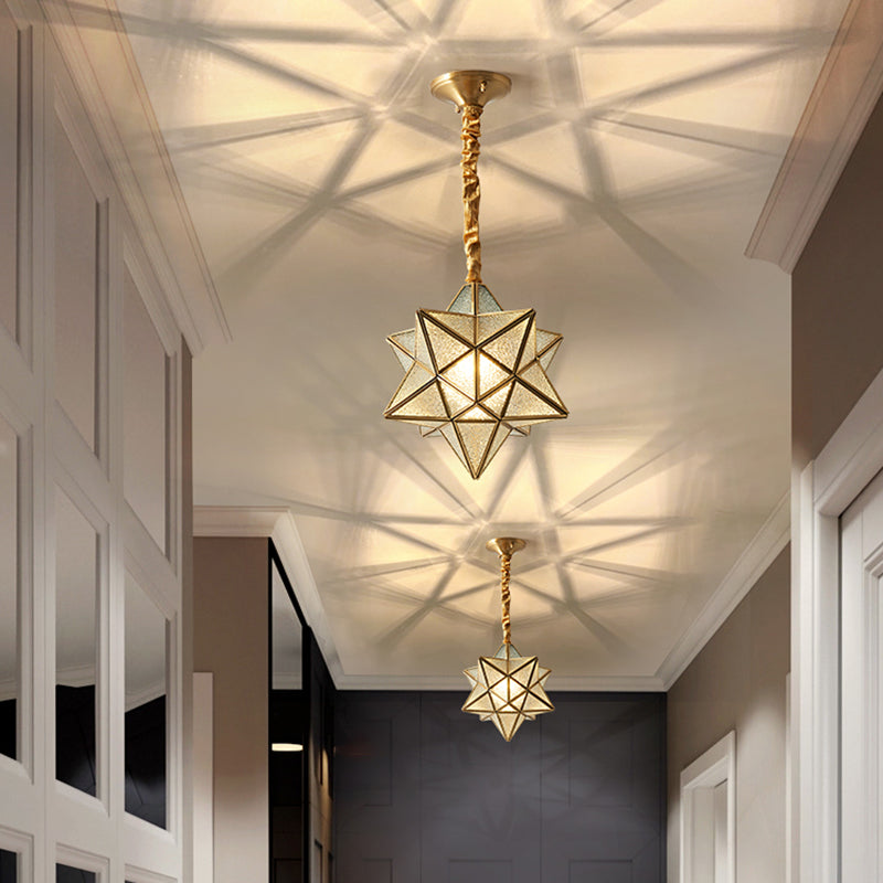 Vintage Brass Hanging Light Star Shade 1 Light Glass Pendant Lamp with Adjustable Chain for Hallway Clearhalo 'Ceiling Lights' 'Pendant Lights' 'Pendants' Lighting' 2612310