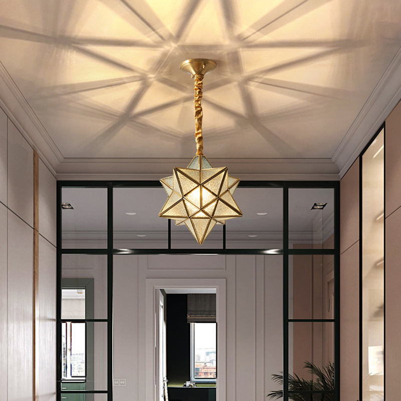 Vintage Brass Hanging Light Star Shade 1 Light Glass Pendant Lamp with Adjustable Chain for Hallway Clearhalo 'Ceiling Lights' 'Pendant Lights' 'Pendants' Lighting' 2612311