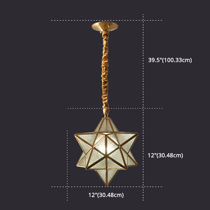 Vintage Brass Hanging Light Star Shade 1 Light Glass Pendant Lamp with Adjustable Chain for Hallway Clearhalo 'Ceiling Lights' 'Pendant Lights' 'Pendants' Lighting' 2612313