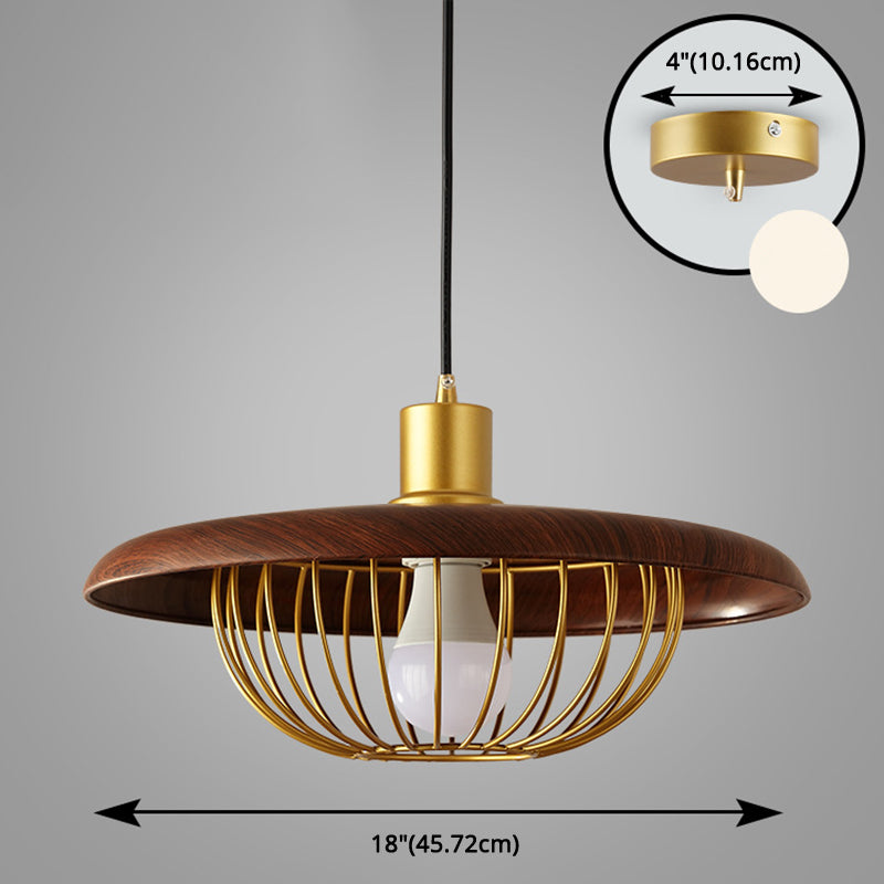 Modern Style Wooden Pendant Light with Golden Metal Cage Lampshade Single Bulb Hanging Lamp for Coffee Shop Clearhalo 'Ceiling Lights' 'Pendant Lights' 'Pendants' Lighting' 2612325