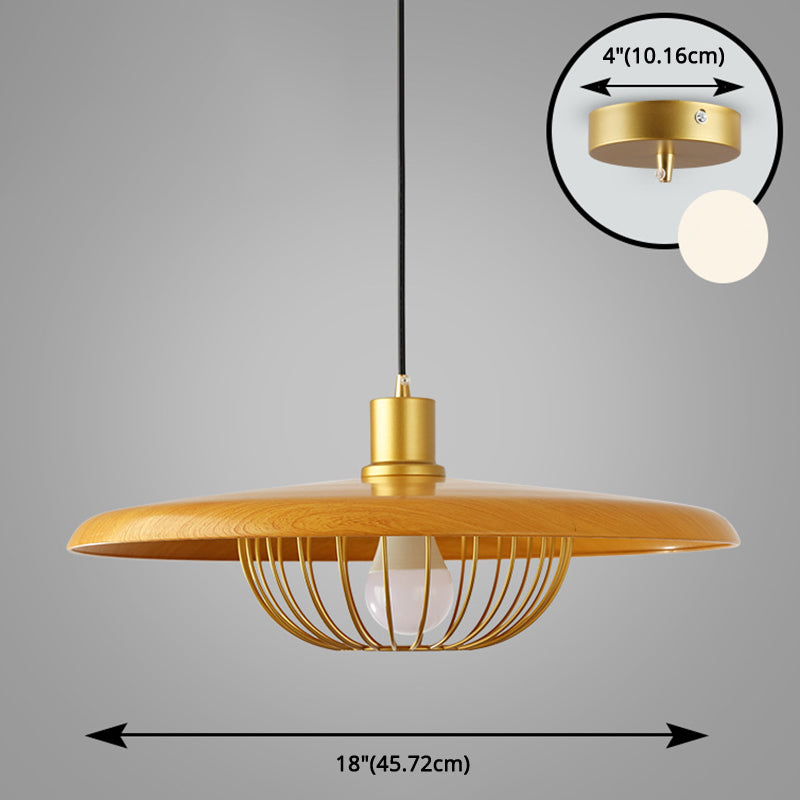 Modern Style Wooden Pendant Light with Golden Metal Cage Lampshade Single Bulb Hanging Lamp for Coffee Shop Clearhalo 'Ceiling Lights' 'Pendant Lights' 'Pendants' Lighting' 2612326