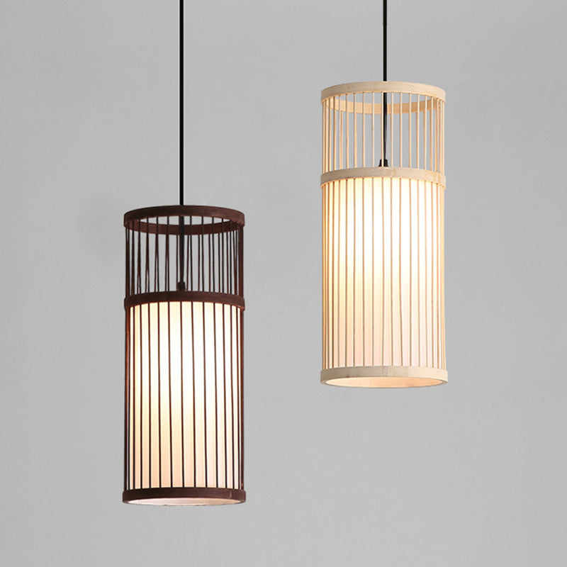 Wood Cage Hanging Light Chinese Style 1 Bulb Bamboo Weaving Lighting Fixture for Restaurant Clearhalo 'Ceiling Lights' 'Pendant Lights' 'Pendants' Lighting' 2612334