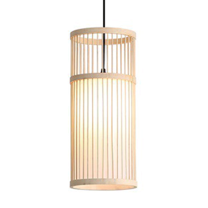 Wood Cage Hanging Light Chinese Style 1 Bulb Bamboo Weaving Lighting Fixture for Restaurant Wood Clearhalo 'Ceiling Lights' 'Pendant Lights' 'Pendants' Lighting' 2612335