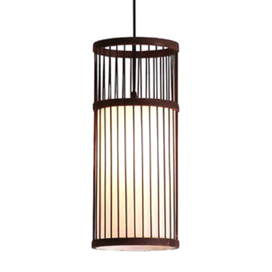 Wood Cage Hanging Light Chinese Style 1 Bulb Bamboo Weaving Lighting Fixture for Restaurant Coffee Clearhalo 'Ceiling Lights' 'Pendant Lights' 'Pendants' Lighting' 2612336