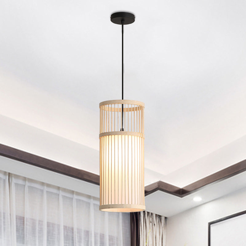 Wood Cage Hanging Light Chinese Style 1 Bulb Bamboo Weaving Lighting Fixture for Restaurant Clearhalo 'Ceiling Lights' 'Pendant Lights' 'Pendants' Lighting' 2612337