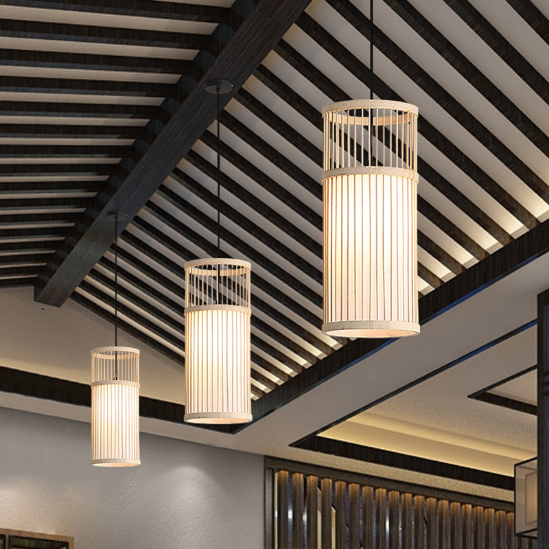 Wood Cage Hanging Light Chinese Style 1 Bulb Bamboo Weaving Lighting Fixture for Restaurant Clearhalo 'Ceiling Lights' 'Pendant Lights' 'Pendants' Lighting' 2612338