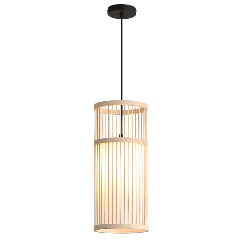 Wood Cage Hanging Light Chinese Style 1 Bulb Bamboo Weaving Lighting Fixture for Restaurant Clearhalo 'Ceiling Lights' 'Pendant Lights' 'Pendants' Lighting' 2612340