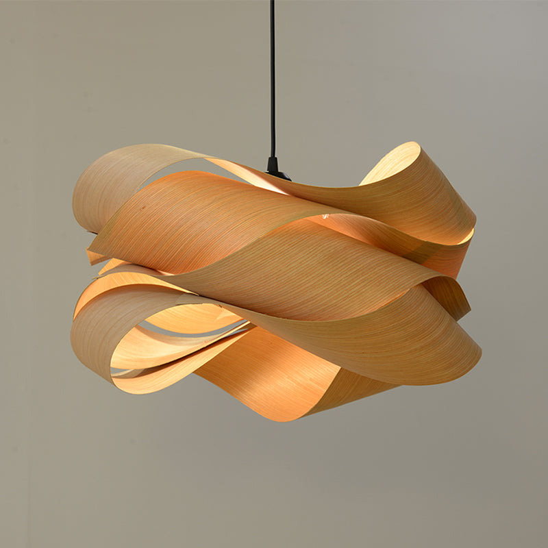 Twist Wooden Veneer Suspension Pendant Light Modern Simplicity Style Lighting Fixture for Restaurant Coffee Shop Clearhalo 'Ceiling Lights' 'Pendant Lights' 'Pendants' Lighting' 2612344