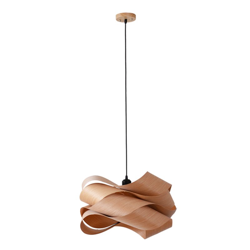 Twist Wooden Veneer Suspension Pendant Light Modern Simplicity Style Lighting Fixture for Restaurant Coffee Shop Dark Wood Clearhalo 'Ceiling Lights' 'Pendant Lights' 'Pendants' Lighting' 2612345