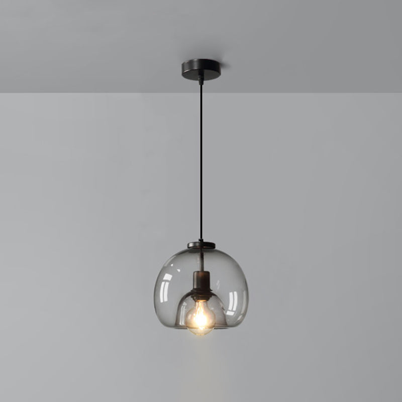 Smoke Grey Double Glass Shade Suspension Pendant 9 Inch Wide Modern Style Lighting Fixture for Bar Clearhalo 'Ceiling Lights' 'Pendant Lights' 'Pendants' Lighting' 2612375