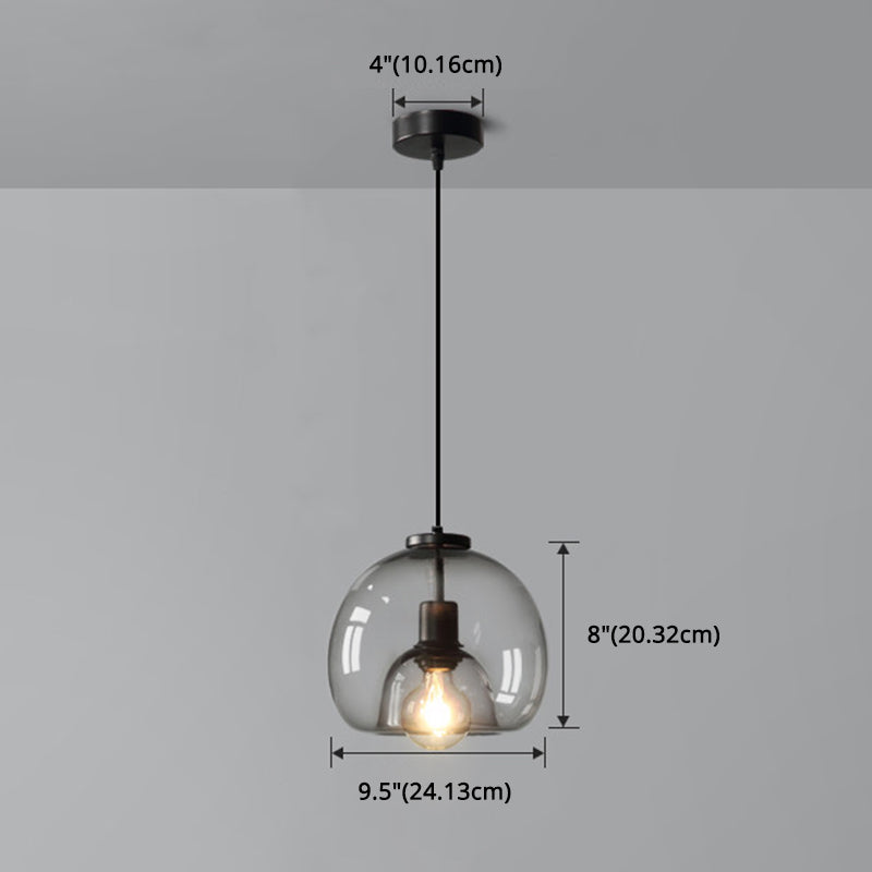 Smoke Grey Double Glass Shade Suspension Pendant 9 Inch Wide Modern Style Lighting Fixture for Bar Clearhalo 'Ceiling Lights' 'Pendant Lights' 'Pendants' Lighting' 2612376