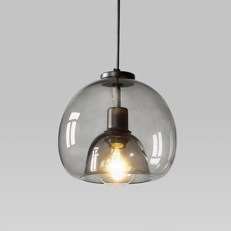 Smoke Grey Double Glass Shade Suspension Pendant 9 Inch Wide Modern Style Lighting Fixture for Bar Clearhalo 'Ceiling Lights' 'Pendant Lights' 'Pendants' Lighting' 2612377