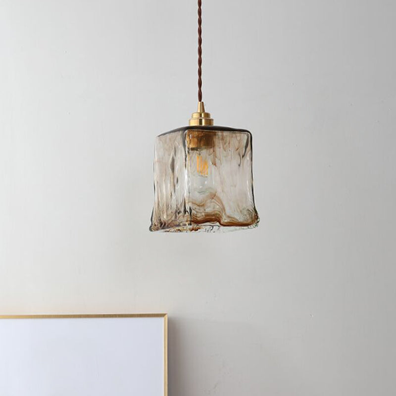 Modern Style Glass Simplicity Hanging Light Brass Lamp Holder Bedside Light with 78.7" Adjustable Hanging Wire Gold Rectangle Clearhalo 'Ceiling Lights' 'Pendant Lights' 'Pendants' Lighting' 2612380