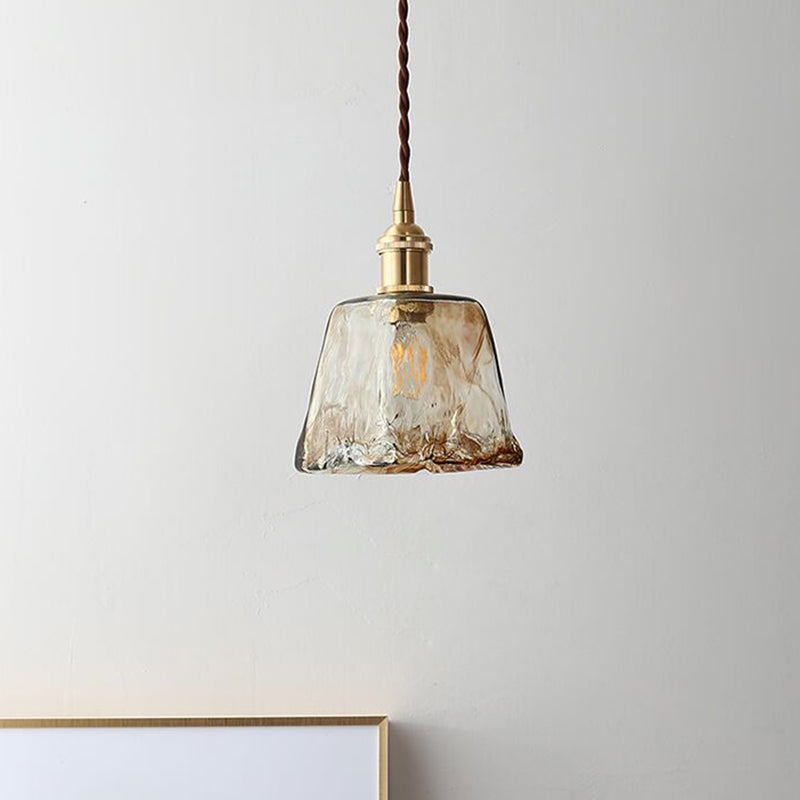 Modern Style Glass Simplicity Hanging Light Brass Lamp Holder Bedside Light with 78.7" Adjustable Hanging Wire Gold Trapezoid Clearhalo 'Ceiling Lights' 'Pendant Lights' 'Pendants' Lighting' 2612382