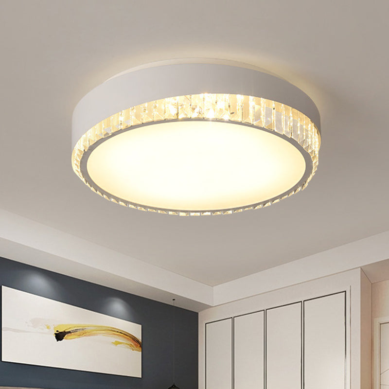 LED 16.5"/20.5" W Flush Ceiling Lamp Simple Round Crystal Flush Mount Lighting in White for Bedroom, Warm/White/3 Color Light Clearhalo 'Ceiling Lights' 'Close To Ceiling Lights' 'Close to ceiling' 'Flush mount' Lighting' 261239