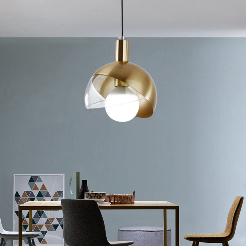 Post-modern Style Metal Suspension Pendant Light Glass Orb Shade Decorative Hanging Lamp in Gold Clearhalo 'Ceiling Lights' 'Pendant Lights' 'Pendants' Lighting' 2612391