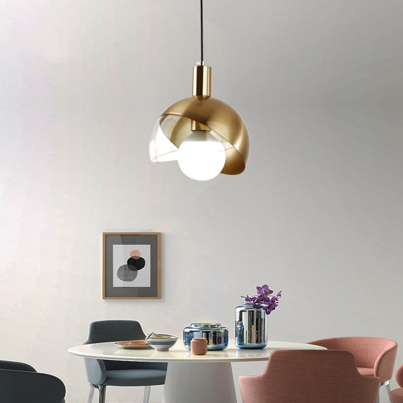 Post-modern Style Metal Suspension Pendant Light Glass Orb Shade Decorative Hanging Lamp in Gold Clearhalo 'Ceiling Lights' 'Pendant Lights' 'Pendants' Lighting' 2612392