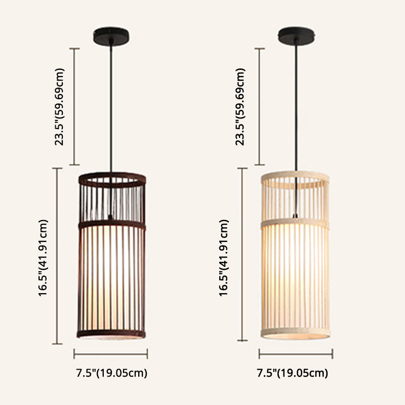 Wood Cage Hanging Light Chinese Style 1 Bulb Bamboo Weaving Lighting Fixture for Restaurant Clearhalo 'Ceiling Lights' 'Pendant Lights' 'Pendants' Lighting' 2612399