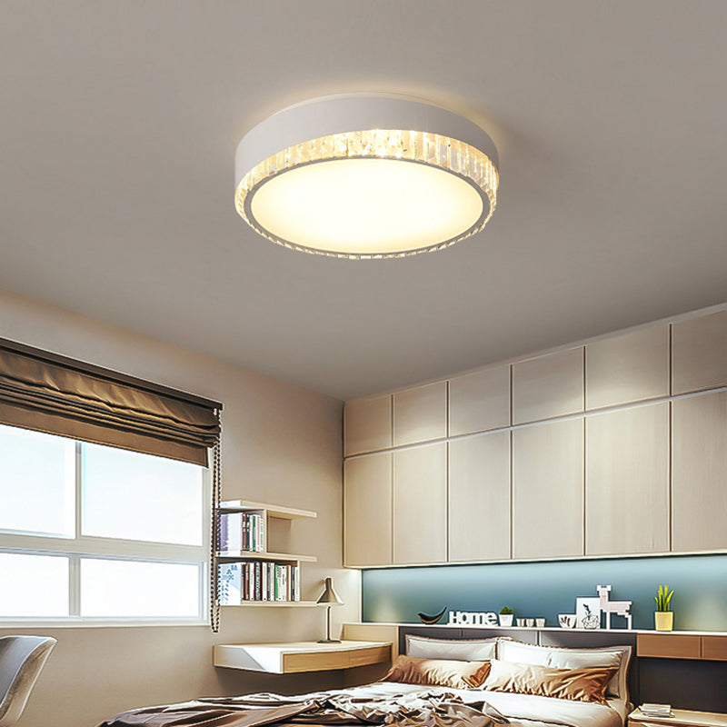 LED 16.5"/20.5" W Flush Ceiling Lamp Simple Round Crystal Flush Mount Lighting in White for Bedroom, Warm/White/3 Color Light Clearhalo 'Ceiling Lights' 'Close To Ceiling Lights' 'Close to ceiling' 'Flush mount' Lighting' 261240