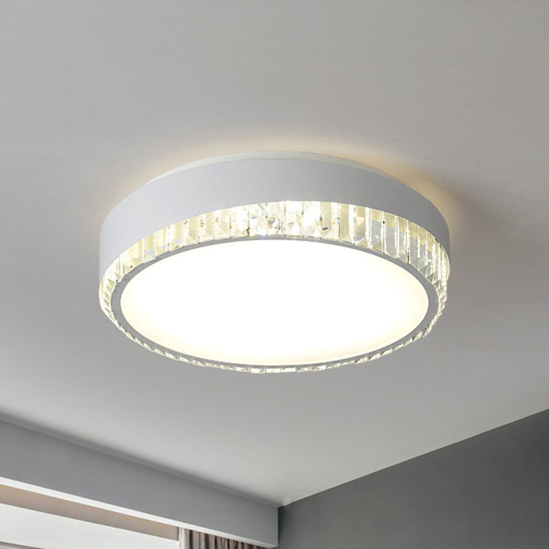 LED 16.5"/20.5" W Flush Ceiling Lamp Simple Round Crystal Flush Mount Lighting in White for Bedroom, Warm/White/3 Color Light White Clearhalo 'Ceiling Lights' 'Close To Ceiling Lights' 'Close to ceiling' 'Flush mount' Lighting' 261241